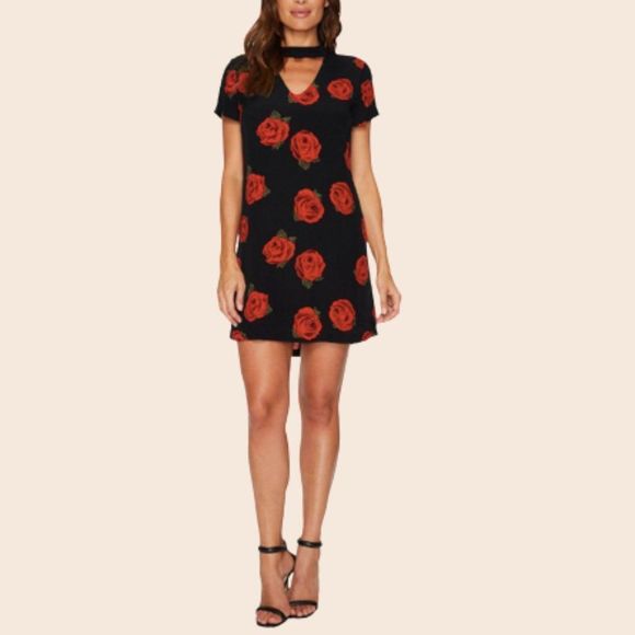 Sanctuary Dresses & Skirts - Sanctuary Red & Black Rose Print Madeline Tunic Dress Size Large